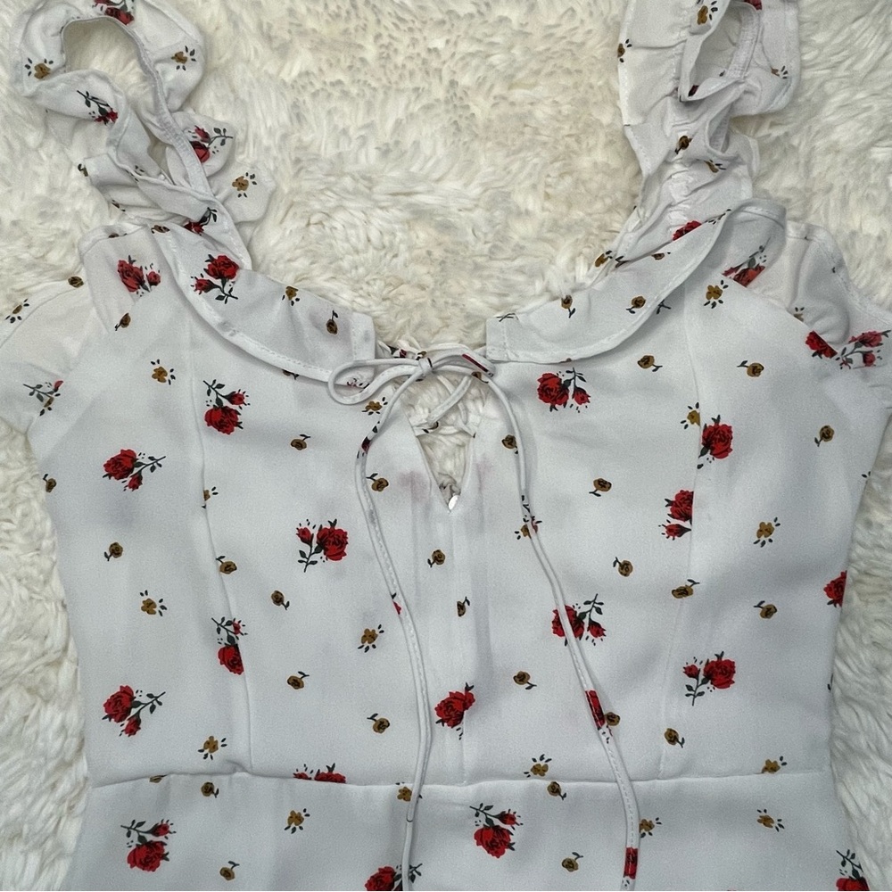 White & Red Floral Mini Dress - Picture 5 of 13